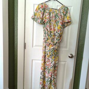 Lane Bryant Floral Print Linen Jumpsuit with Short Sleeves